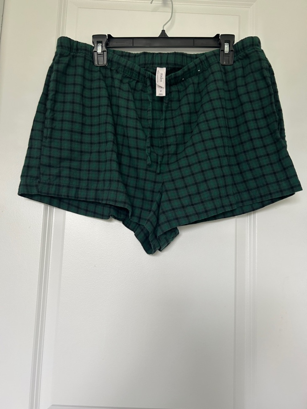 Womens Green Plaid Cotton Lounge Shorts